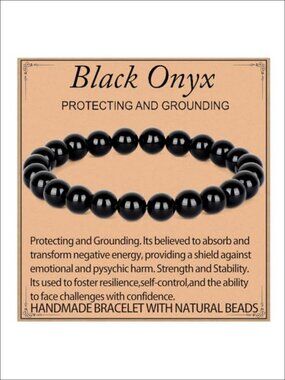 Handmade Black Onyx Stretch Bracelet 8mm Round Beads Healing Crystal